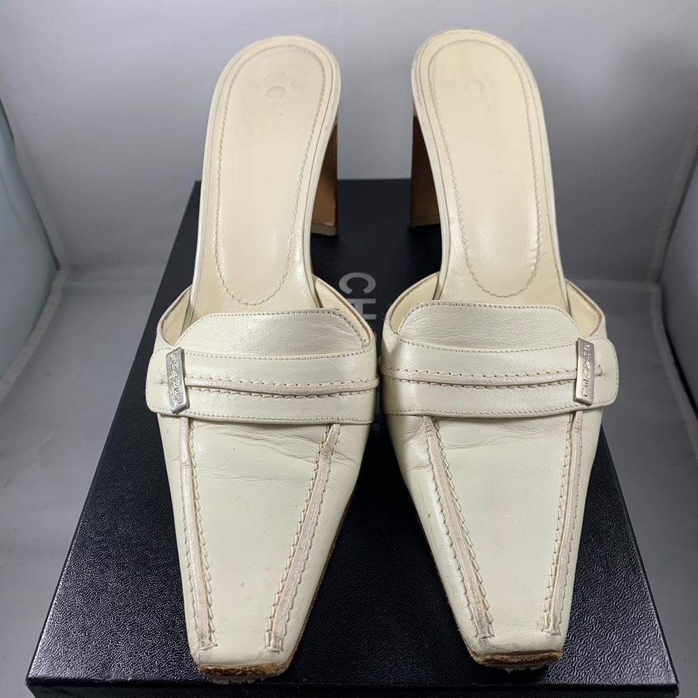 Vintage White Chanel Mules